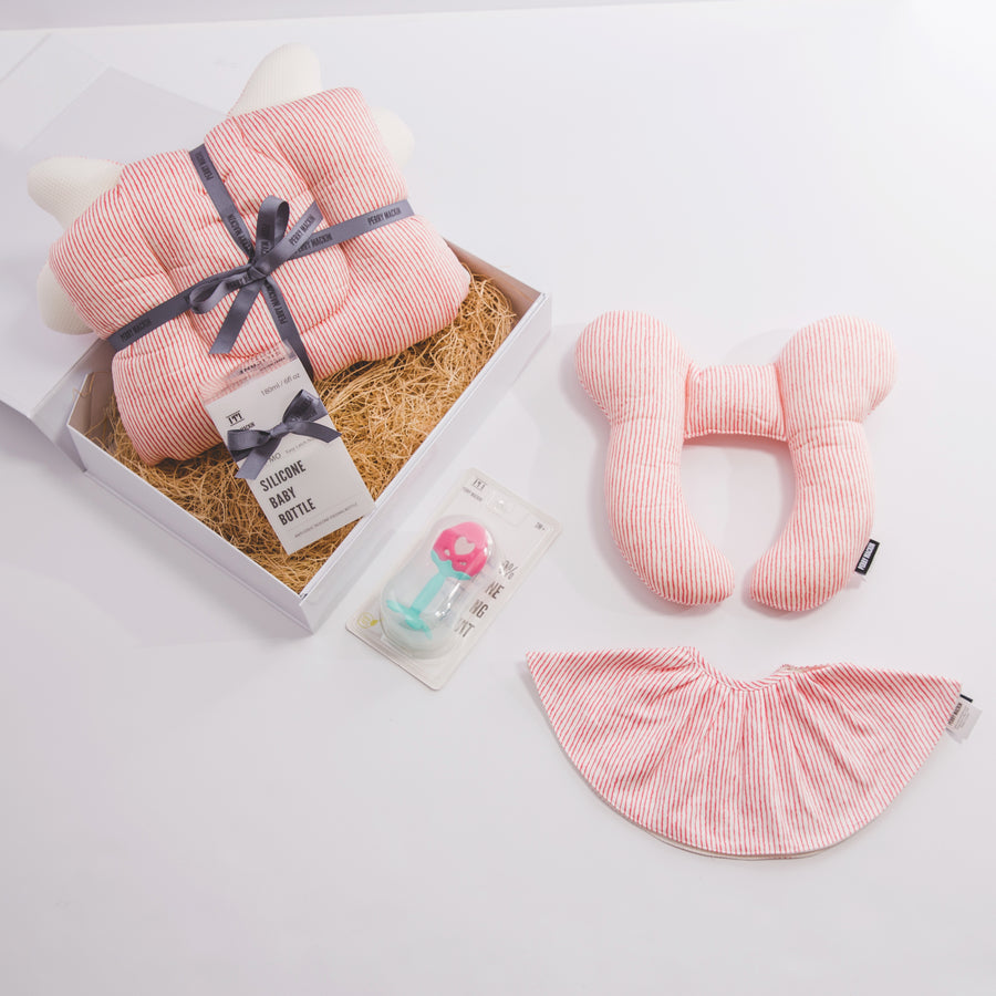 baby neck pillow, bib, teether gift set
